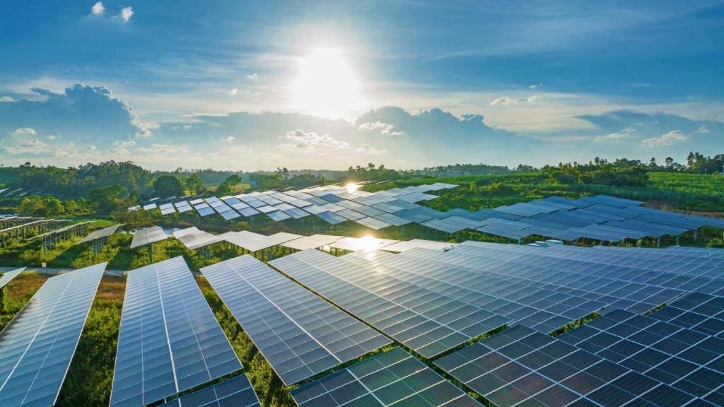Solar panels supporting off-grid renewable energy across Kathari farmland