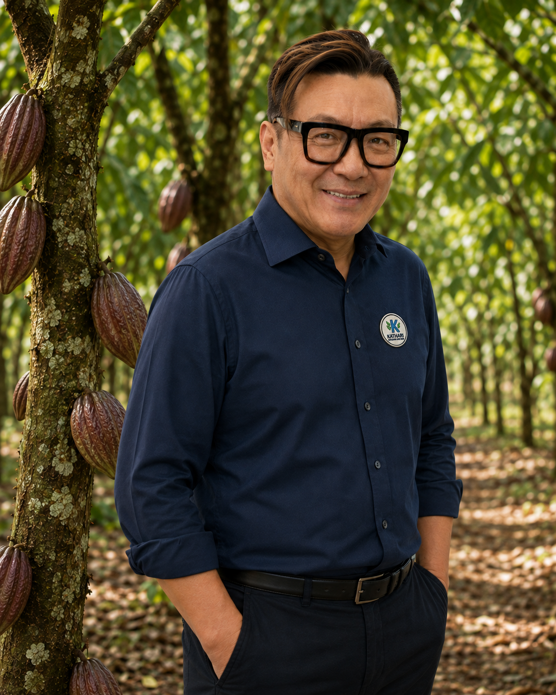 Datuk Kenn Yam in a cacao plantation